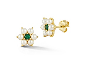 Rachel Zoe 14K Yellow Gold Over Sterling Silver Freshwater Pearl and Cubic Zirconia Flower Studs