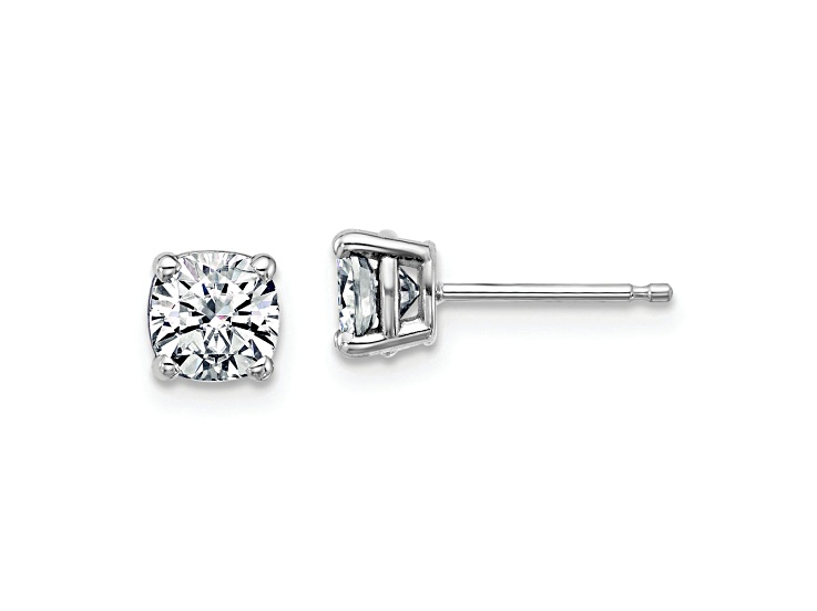 Rhodium Over 14K White Gold 1ct. 5.0mm Cushion D E F Pure Light Moissanite Earrings