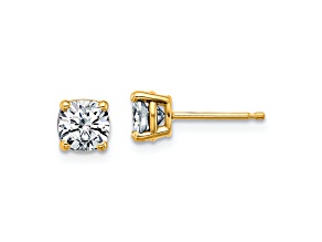 14K Yellow Gold 1ct. 5.0mm Cushion D E F Pure Light Moissanite Earrings