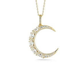 Sterling Statements 14K Yellow Gold Over Sterling Silver Crescent Moon Necklace with Cubic Zirconia