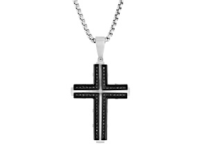 Black Ion-Plated Stainless Steel and Black Diamond Cross Pendant With Chain 1/3ctw
