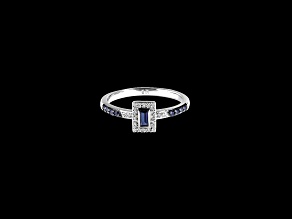 Star Wars™ Fine Jewelry R2 Series Blue Sapphire &  White Diamond Rhodium Over Silver Ring 0.33ctw