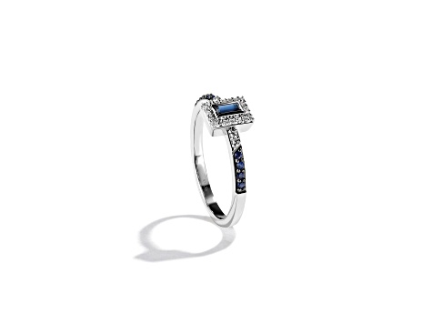 Star Wars™ Fine Jewelry R2 Series Blue Sapphire &  White Diamond Rhodium Over Silver Ring 0.33ctw