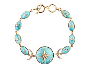 Barse Jewelry Blue Composite Turquoise Gold Tone Celestial Link Bracelet