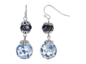 1928 Jewelry Silver Tone Blue Willow Beaded Drop Earring
