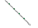 Rhodium Over 14k White Gold Diamond and Emerald Bracelet