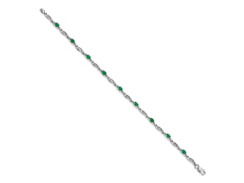 Rhodium Over 14k White Gold Diamond and Emerald Bracelet