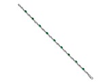 Rhodium Over 14k White Gold Diamond and Emerald Bracelet