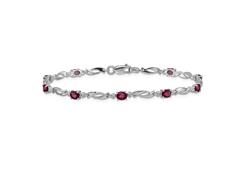 Rhodium Over 14k White Gold Diamond and Ruby Bracelet