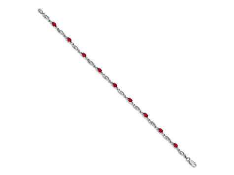 Rhodium Over 14k White Gold Diamond and Ruby Bracelet