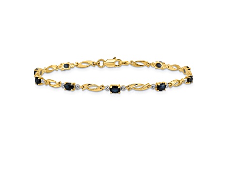 14k Yellow Gold and Rhodium Over 14k Yellow Gold Diamond and Oval Sapphire Bracelet