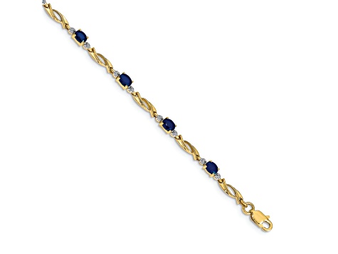 14k Yellow Gold and Rhodium Over 14k Yellow Gold Diamond and Oval Sapphire Bracelet