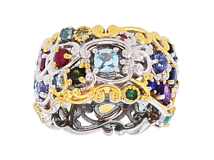 Multi Gemstone Rhodium & 24K Yellow Gold Over Palladium