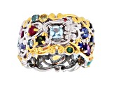 Multi Gemstone Rhodium & 24K Yellow Gold Over Palladium Sterling Silver Two-Tone Ring 3.25ctw