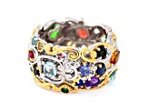 Multi Gemstone Rhodium & 24K Yellow Gold Over Palladium Sterling Silver Two-Tone Ring 3.25ctw