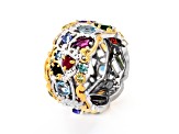 Multi Gemstone Rhodium & 24K Yellow Gold Over Palladium Sterling Silver Two-Tone Ring 3.25ctw