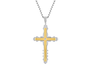 Yellow Stainless Steel and Diamond Accent Cross Pendant With Chain