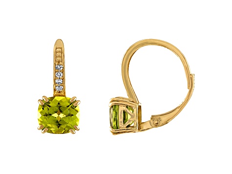 10K Yellow Gold Peridot and Diamond Leverback Earrings 2.70ctw