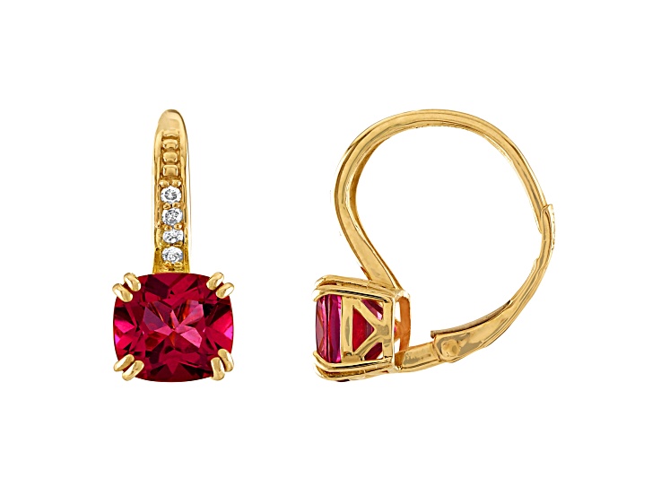 10K Yellow Gold Pink Topaz and Diamond Leverback Earrings 2.76ctw
