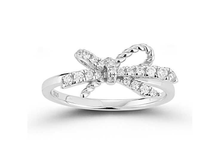Rachel Zoe Rhodium Over Sterling Silver Cubic Zirconia Dainty Bow Ring