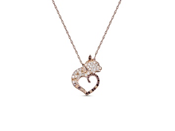 Picture of Champagne And Mocha Cubic Zirconia 14k Rose Gold Over Silver Cat Necklace 1.52ctw