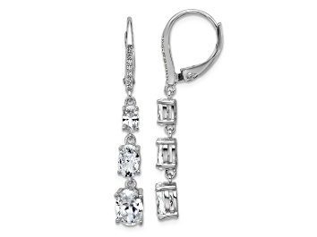 Picture of Rhodium Over Sterling Silver Oval Cubic Zirconia Leverback Dangle Earrings