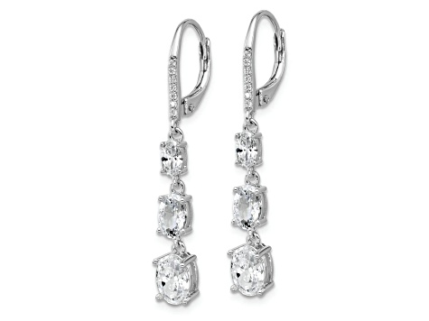 Rhodium Over Sterling Silver Oval Cubic Zirconia Leverback Dangle Earrings