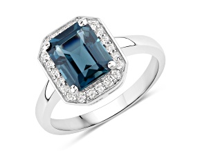 London Blue Topaz and Lab Grown Diamond Rhodium Over Silver Halo Ring 3.04ctw