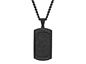 Black Ion-Plated Stainless Steel and 0.10ctw Black Diamond Forged Carbon Fiber Dog Tag
