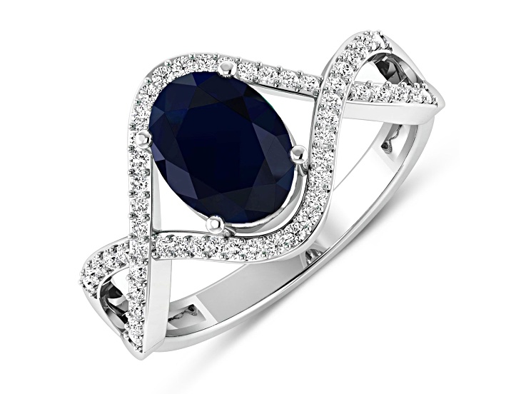 1.54ctw Blue Sapphire and Diamond 14K White Gold Halo Ring