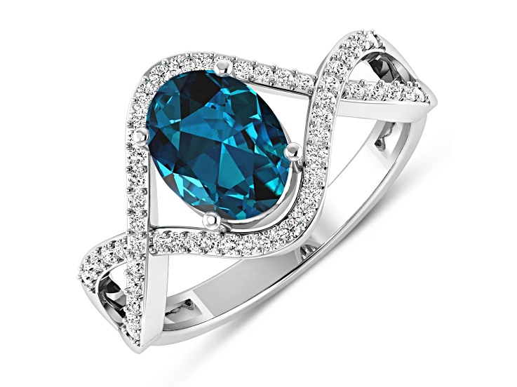 1.34ctw London Blue Topaz and Diamond 14K White Gold Halo Ring