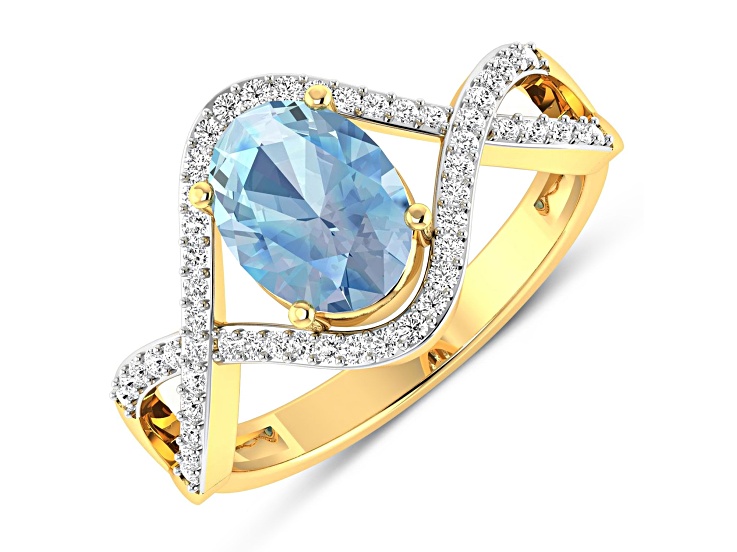1.2ctw Blue Aquamarine and Diamond 14K Yellow Gold Halo Ring