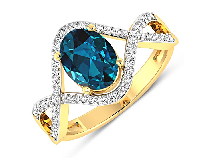 1.34ctw London Blue Topaz and Diamond 14K Yellow Gold Halo Ring