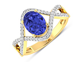 1.33ctw Violet Tanzanite and Diamond 14K Yellow Gold Halo Ring