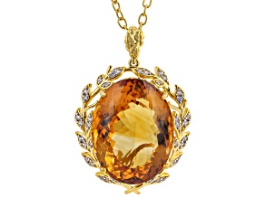 Madeira Citrine & White Zircon 24k Gold Over Palladium Silver Pendant W/ Chain 39.56ctw