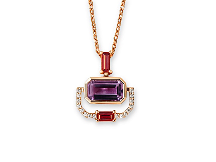 Natural Amethyst, Garnet and White Topaz 14K Rose Gold Over Sterling Silver Pendant With Chain