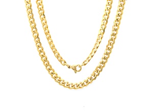 18K Yellow Gold Over Stainless Steel Petite Cuban Chain Necklace With Lobster Clasp