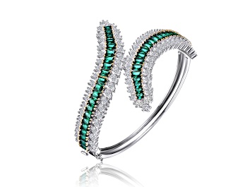 Picture of Emerald Green Cubic Zirconia, Sterling Silver Bangle Bracelet