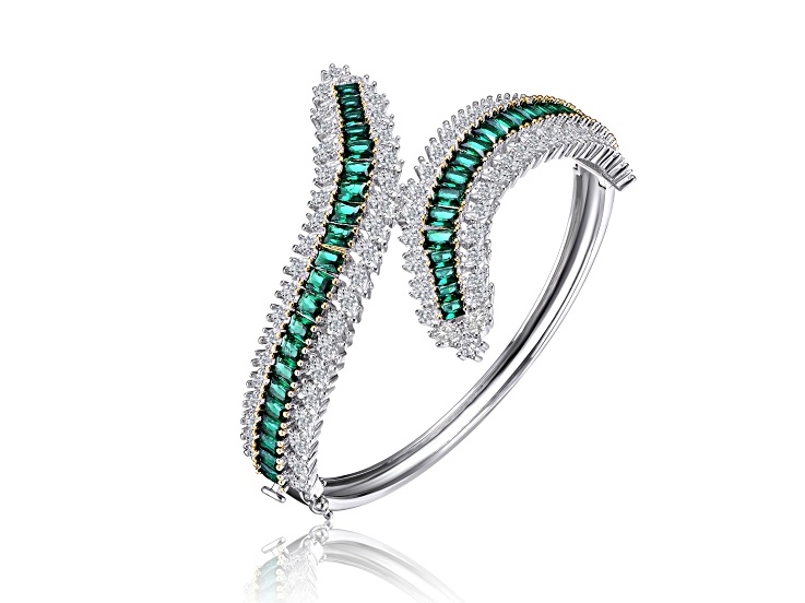 Emerald Green Cubic Zirconia, Sterling Silver Bangle Bracelet