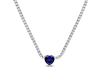 Picture of Created Blue and White Sapphire Sterling Silver Necklace 17.99ctw