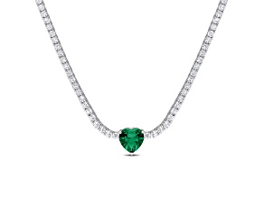 Created White Sapphire and Green Cubic Zirconia Sterling Silver Necklace 17 .99ctw
