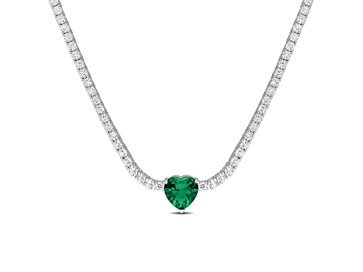 Created White Sapphire and Green Cubic Zirconia Sterling Silver Necklace 17.99ctw
