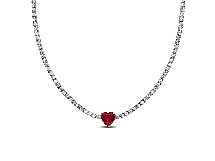 Created Ruby and Created White Sapphire Sterling Silver Necklace 15.90ctw