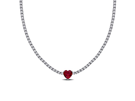 Created Ruby and Created White Sapphire Sterling Silver Necklace 15.90ctw