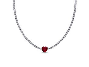 Created Ruby and Created White Sapphire Sterling Silver Necklace 15.90ctw