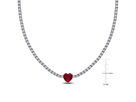 Created Ruby and Created White Sapphire Sterling Silver Necklace 15.90ctw