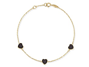 Bellissima Gold 14K Yellow Gold Onyx Triple Heart Station Bracelet