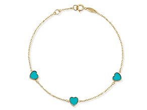 Bellissima Gold 14K Yellow Gold Turquoise Triple Heart Station Bracelet