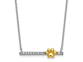 10K Yellow Gold Over Sterling Silver Cubic Zirconia Paw Bar 16-inch with 2-inch Ext. Necklace