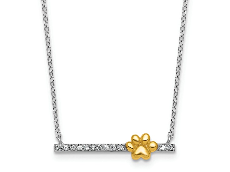 10K Yellow Gold Over Sterling Silver Cubic Zirconia Paw Bar 16-inch with 2-inch Ext. Necklace